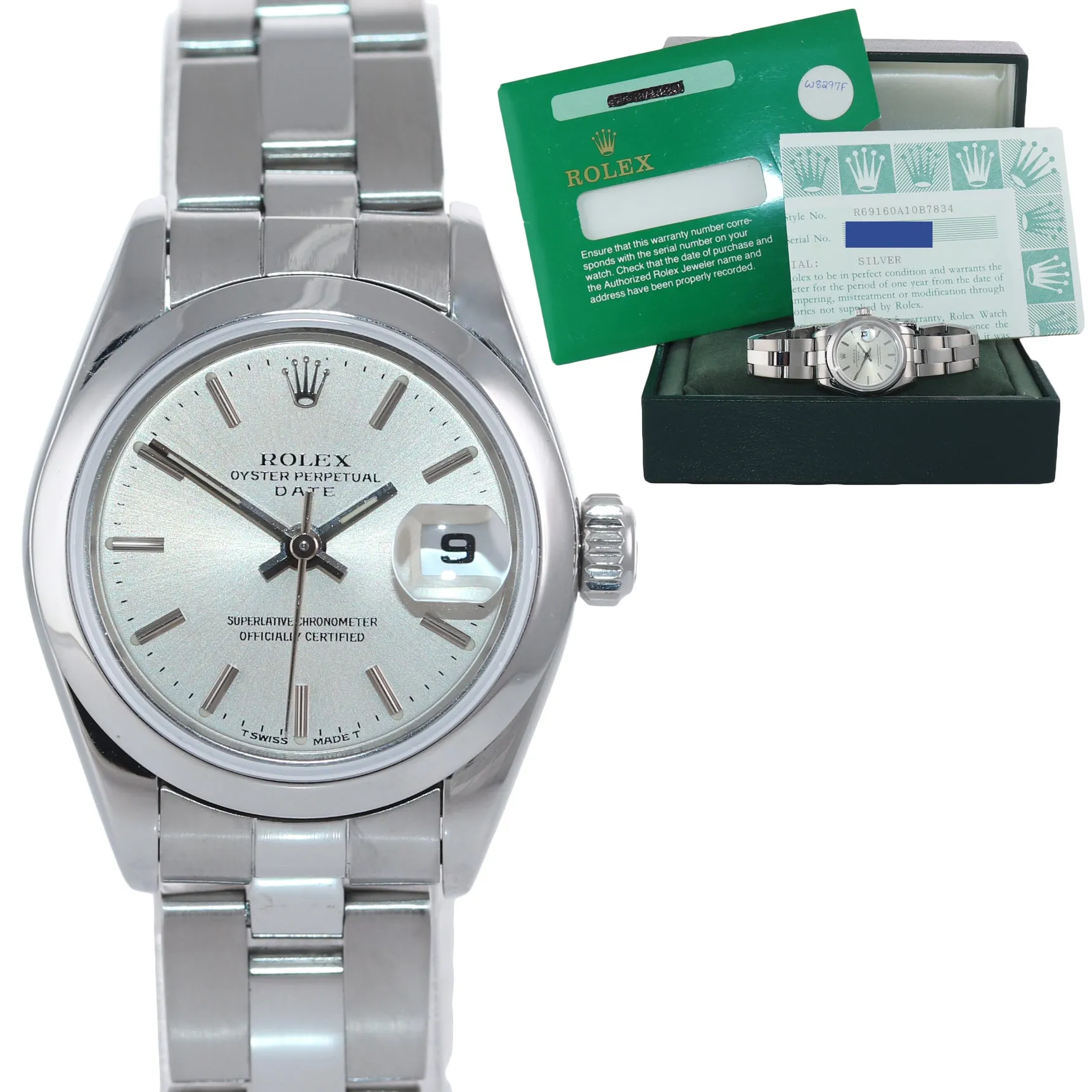 PAPERS Ladies Rolex Datejust 69160 Steel Oyster Silver 26mm Steel Watch Box