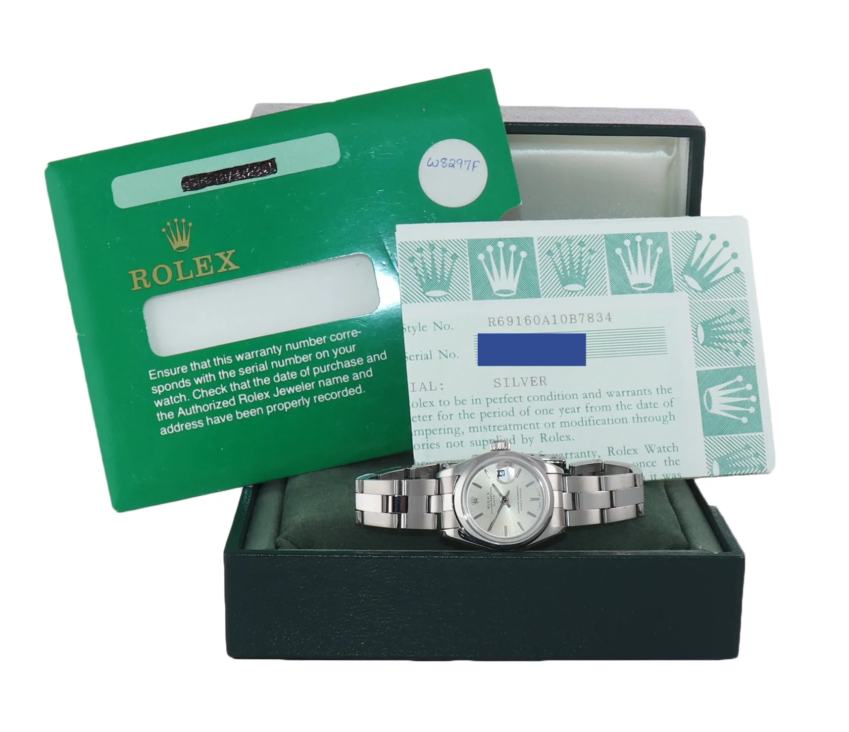 PAPERS Ladies Rolex Datejust 69160 Steel Oyster Silver 26mm Steel Watch Box