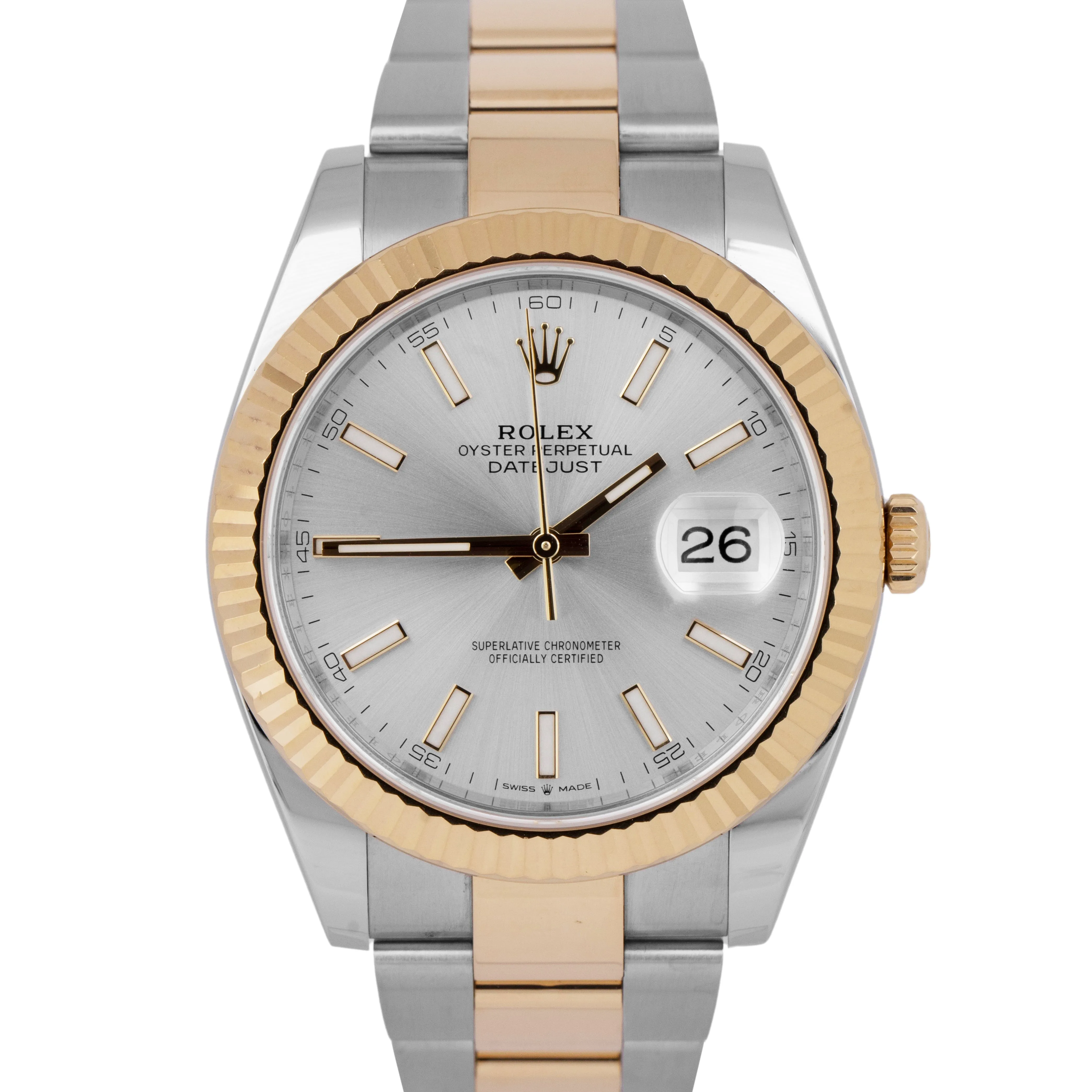 PAPERS Rolex DateJust 41 SILVER 18K Gold Steel 41mm OYSTER Watch 126333 B P