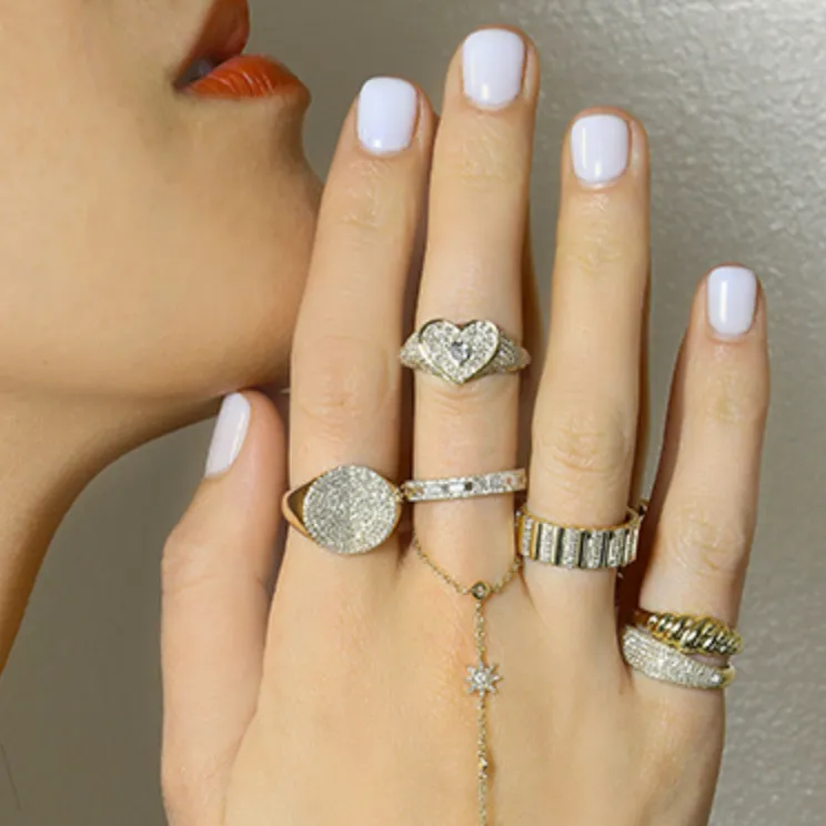 Pave Heart Center Bezel Signet Ring