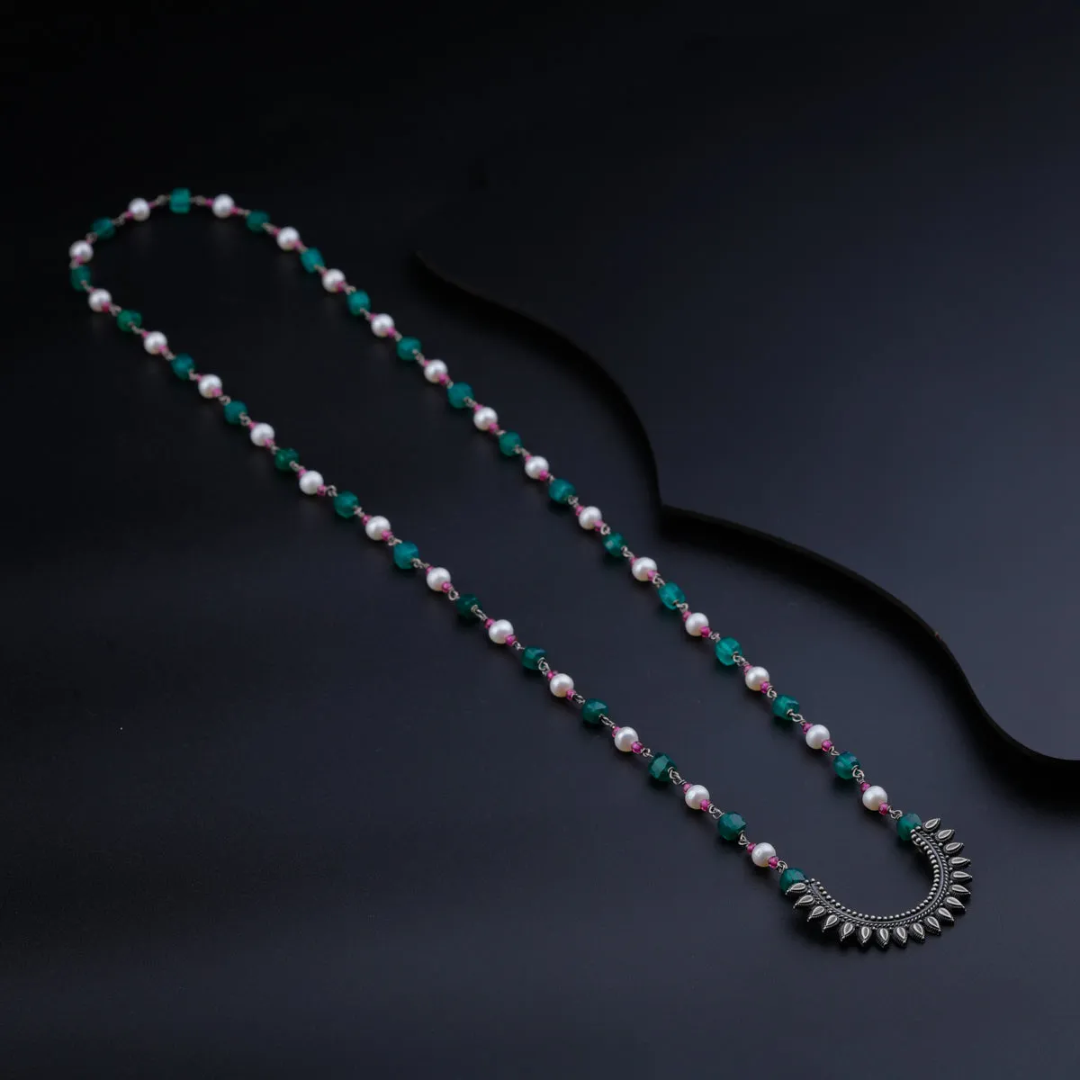 Peacock Pendant with Green Onyx, Ruby and Pearls