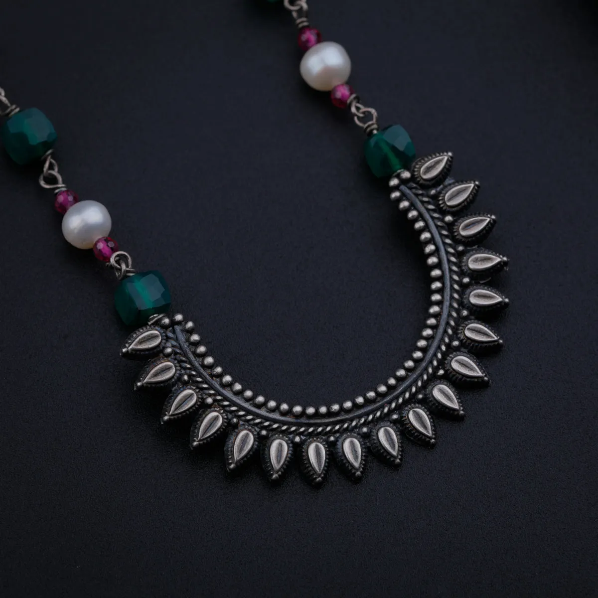 Peacock Pendant with Green Onyx, Ruby and Pearls