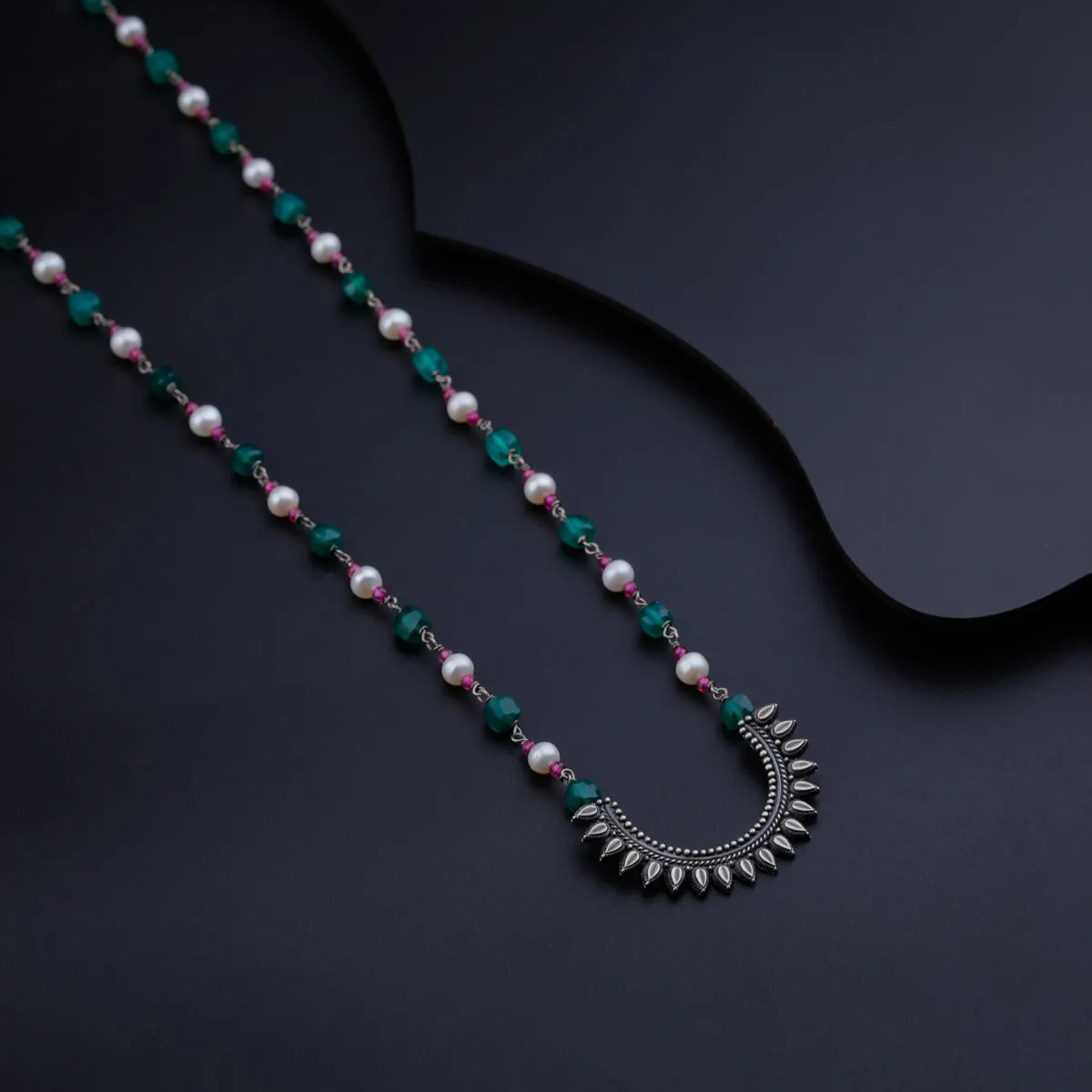 Peacock Pendant with Green Onyx, Ruby and Pearls