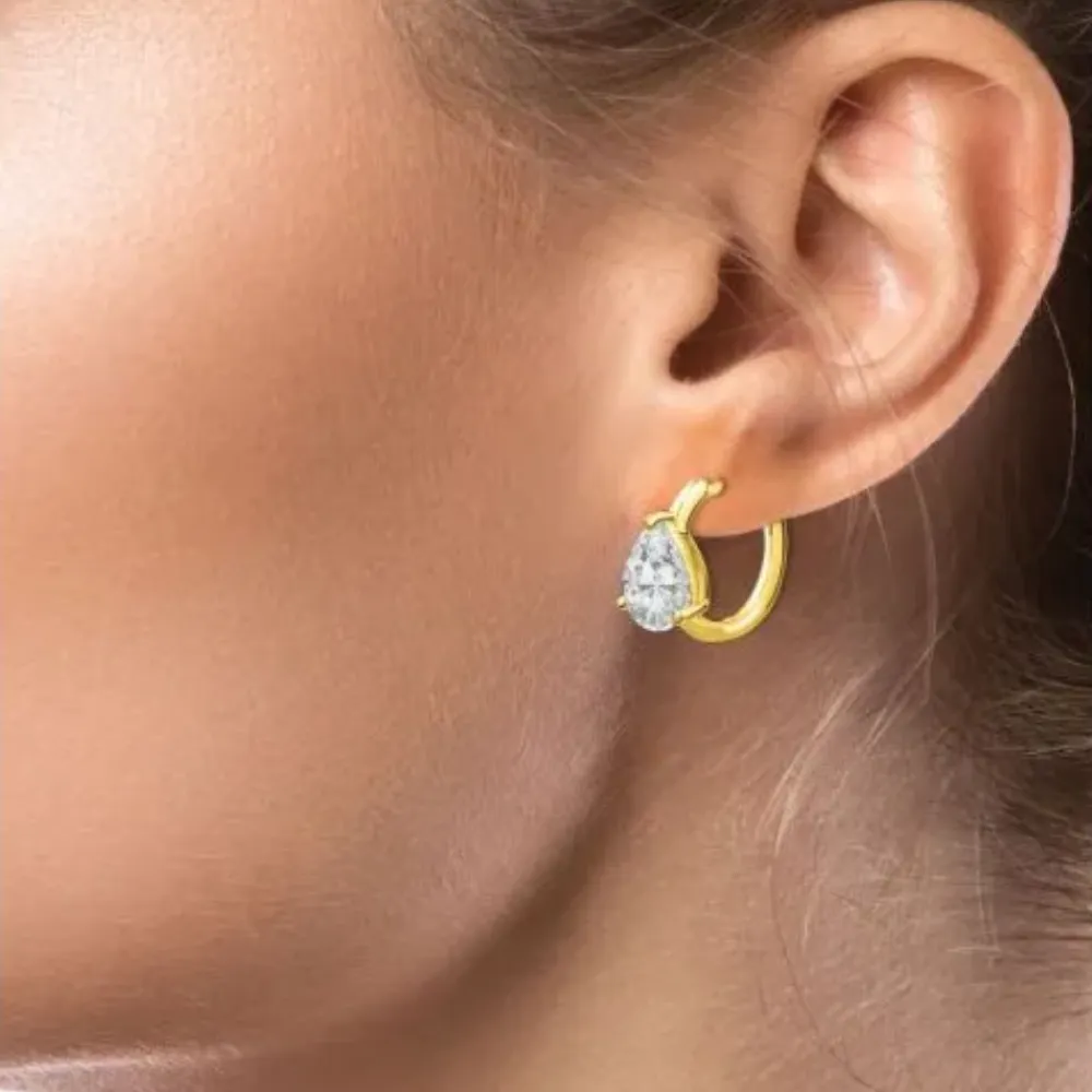 Pear CZ Huggie Hoop Earrings