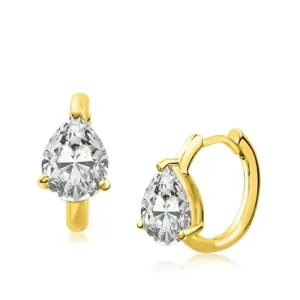 Pear CZ Huggie Hoop Earrings