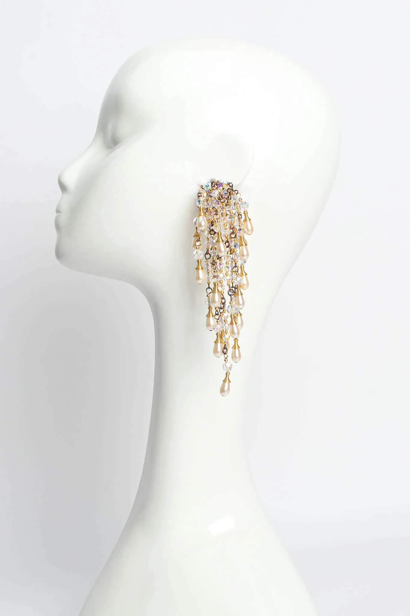 Pearl Crystal Cluster Chandelier Earrings