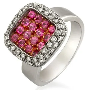 Pink Sapphire & Diamond Halo Style Ring, 18k White Gold