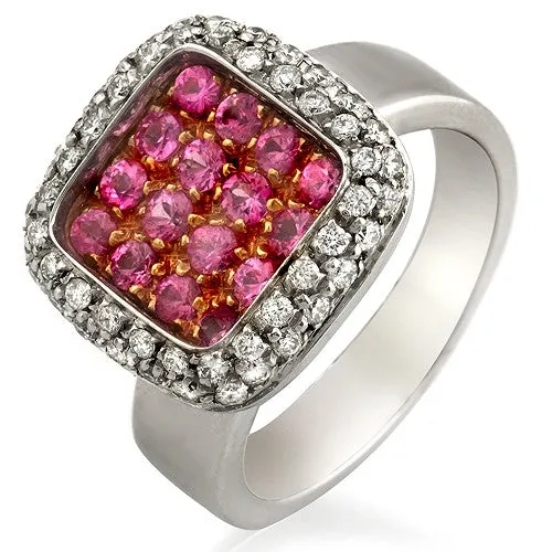 Pink Sapphire & Diamond Halo Style Ring, 18k White Gold