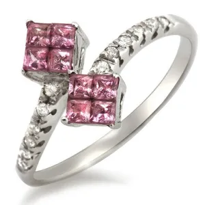 Pink Sapphire & Diamond Swirl Design Ring, 18k White Gold