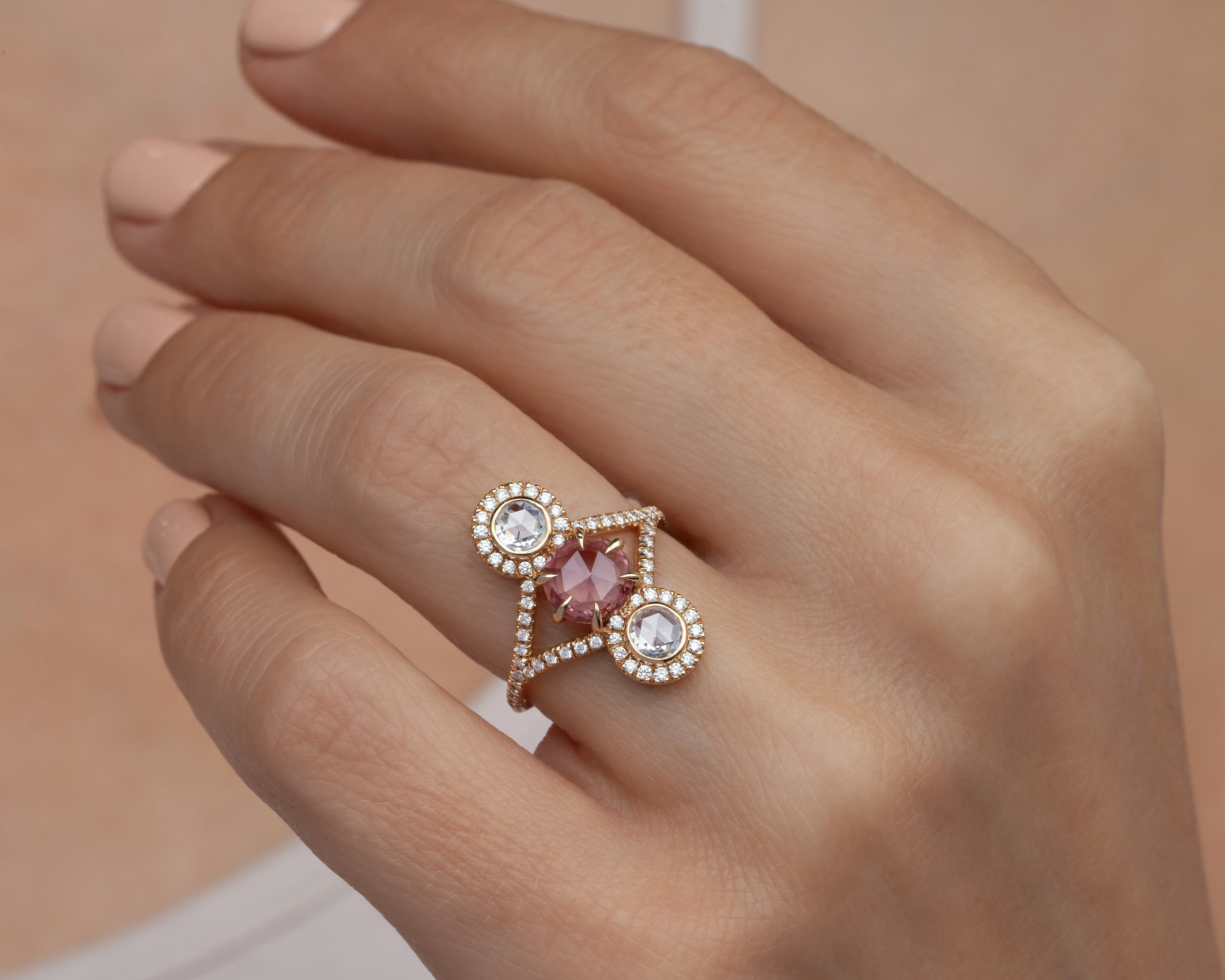 Pink Sapphire Equilibrium Ring