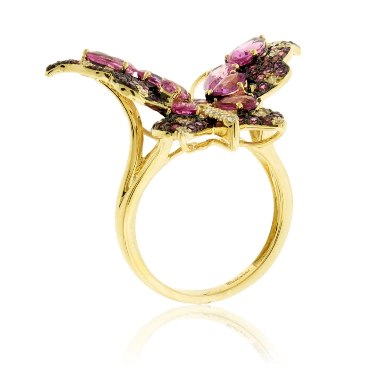 Pink Sapphire Winged Butterfly & Diamond Ring