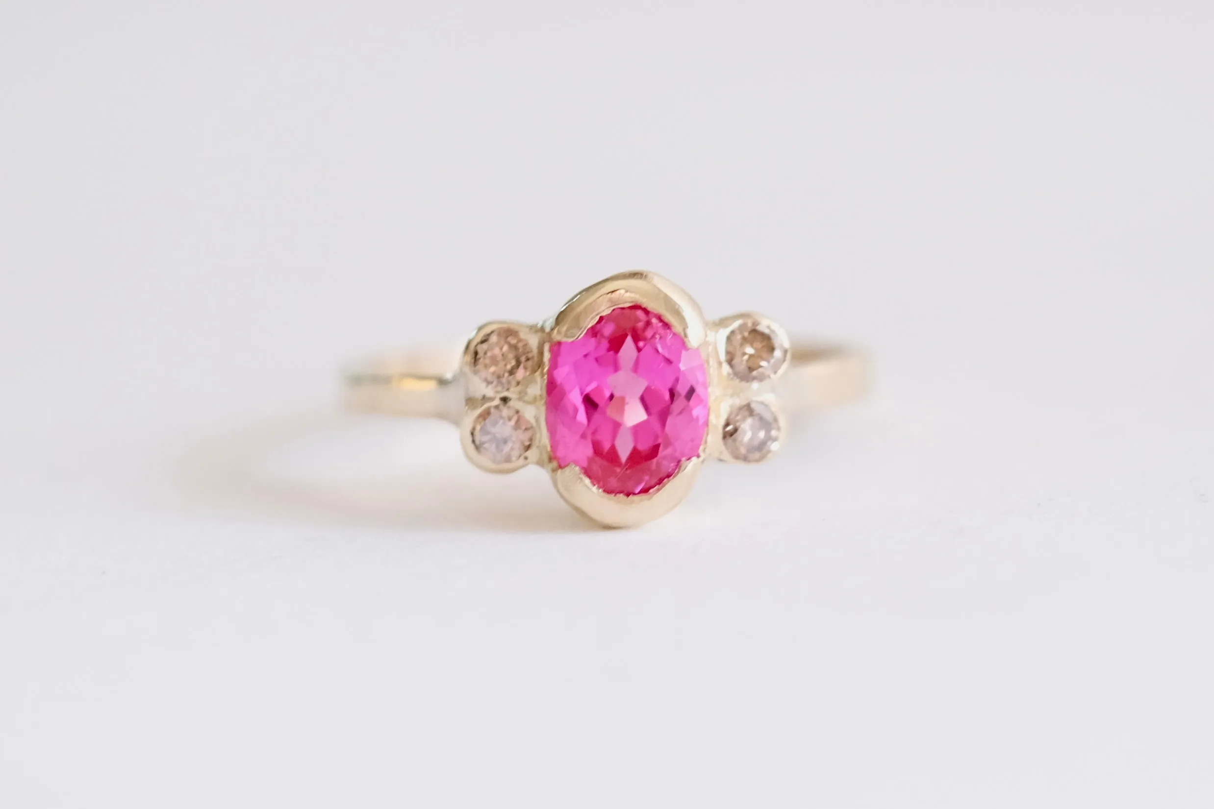 Pink Sapphire with Champagne Diamond Engagement or Special Occasion Ring