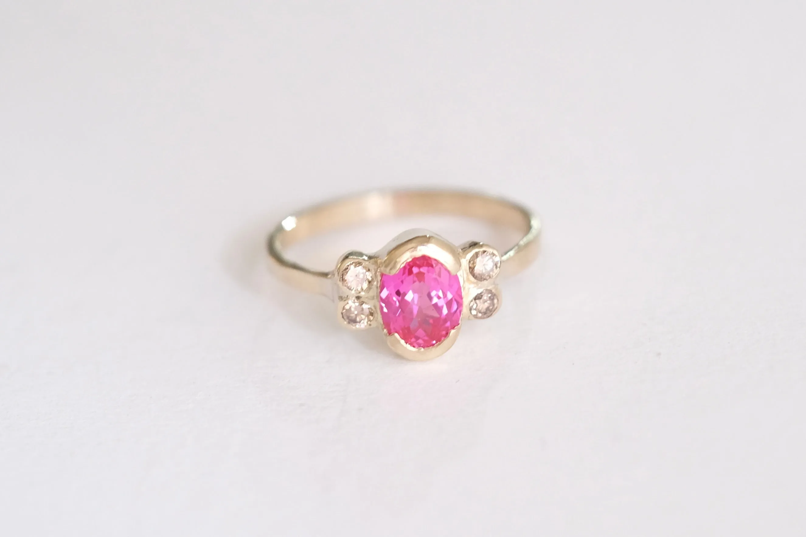 Pink Sapphire with Champagne Diamond Engagement or Special Occasion Ring