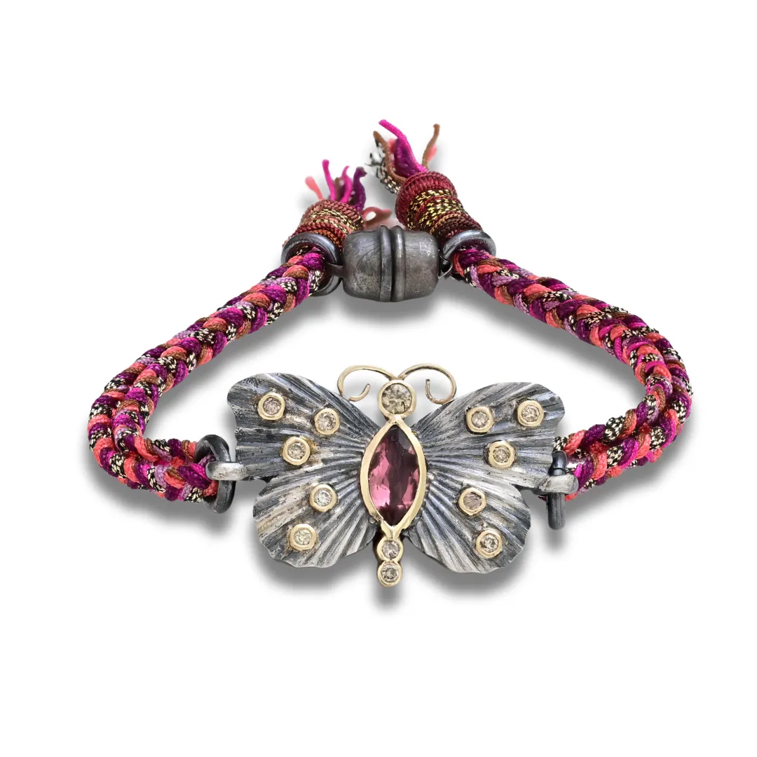 Pink Tourmaline Butterfly Link Bracelet