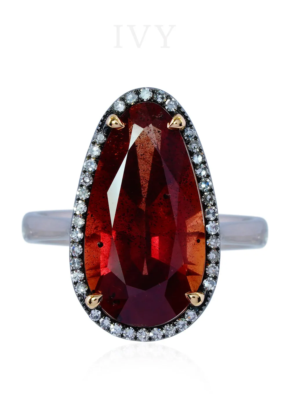 Pinkish-Orange Sapphire and Diamond Ring