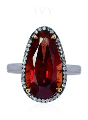 Pinkish-Orange Sapphire and Diamond Ring