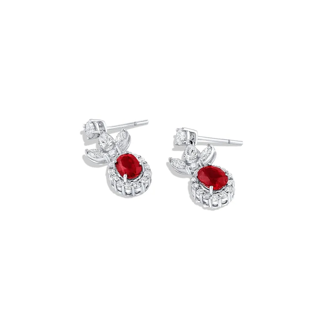 Platinum Burmese Ruby Diamond Necklace and Earring Set, Gubelin certified