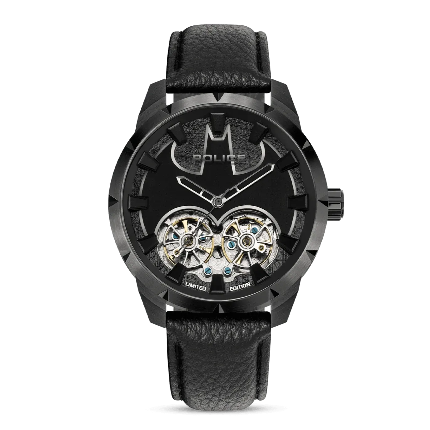 Police Dark Knight Gents Black Dial Black Leather Starp Watch