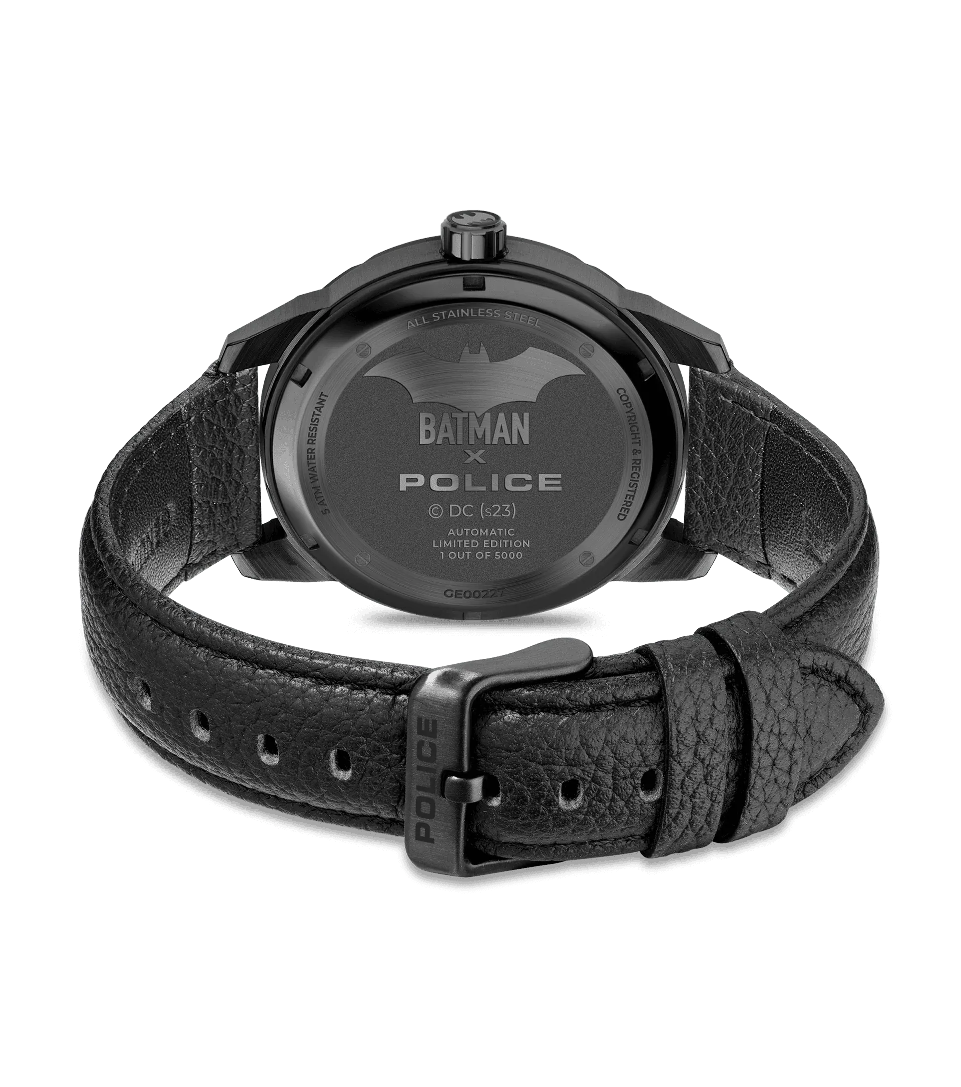 Police Dark Knight Gents Black Dial Black Leather Starp Watch