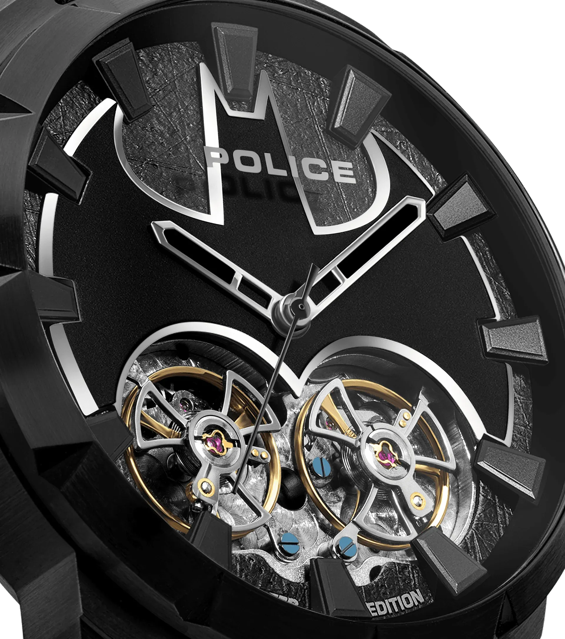 Police Dark Knight Gents Black Dial Black Leather Starp Watch