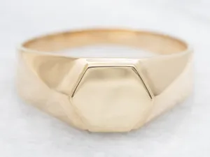 Polished Gold Hexagon-Top Signet Ring