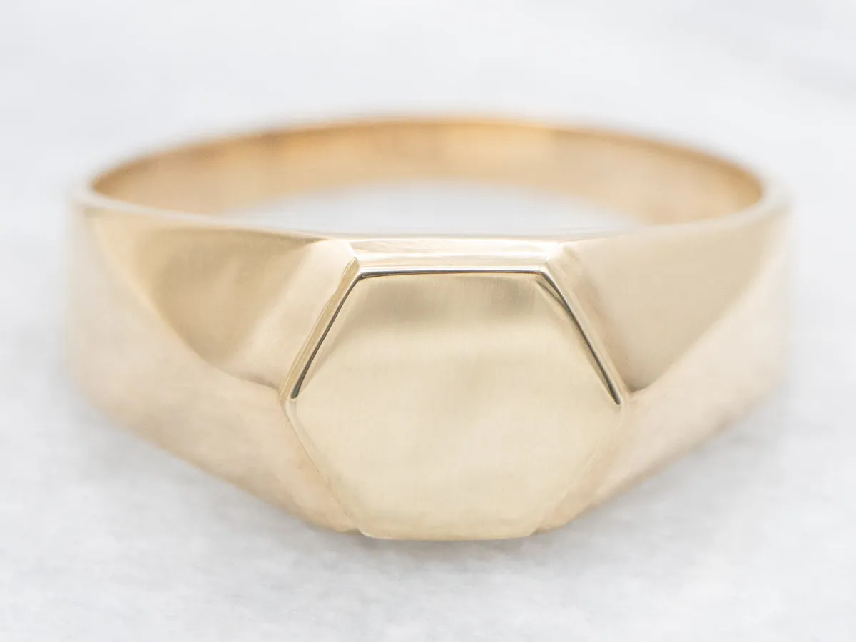 Polished Gold Hexagon-Top Signet Ring