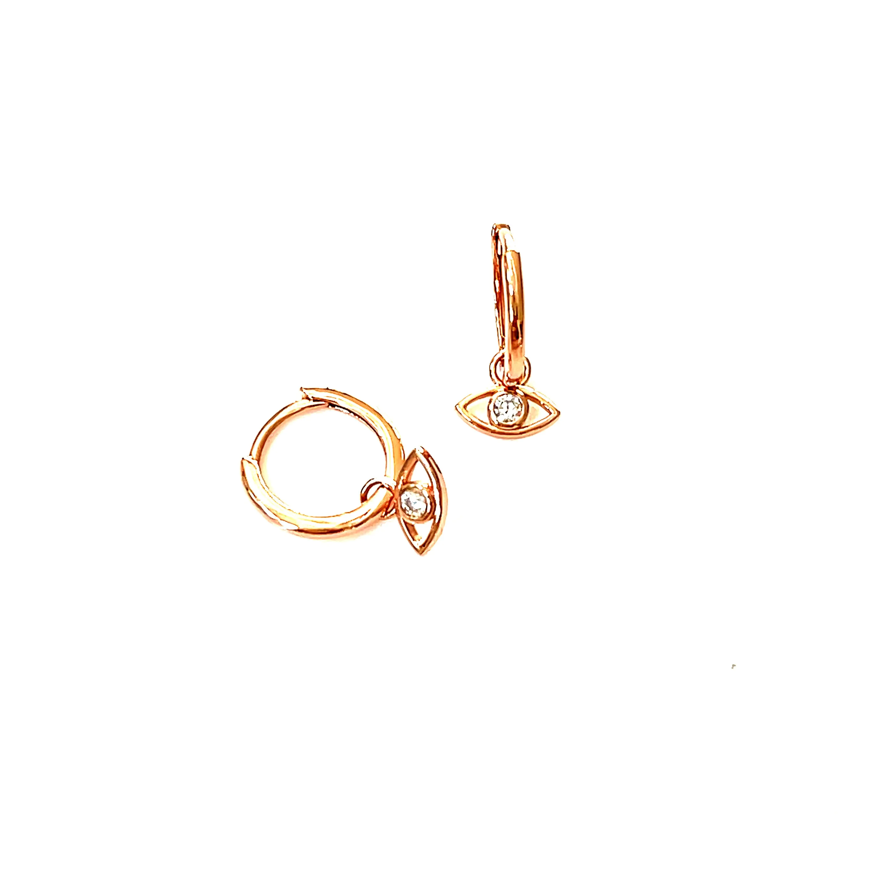 Precious metal plated sterling silver dangling evil eye on huggie earringss