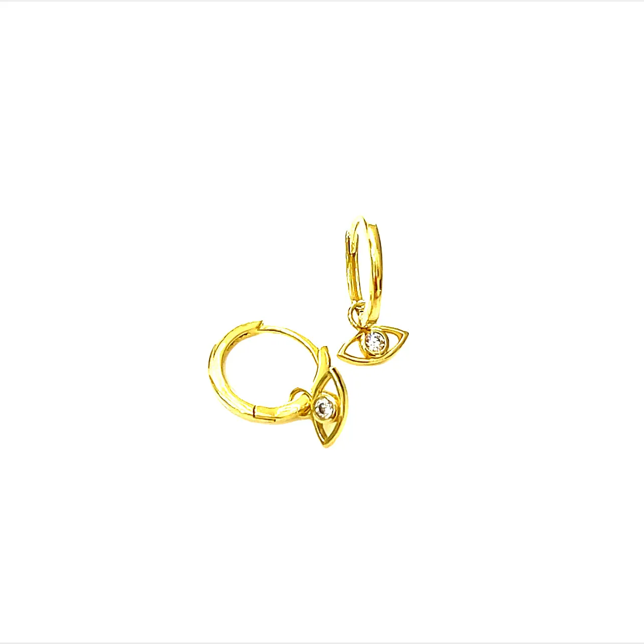 Precious metal plated sterling silver dangling evil eye on huggie earringss