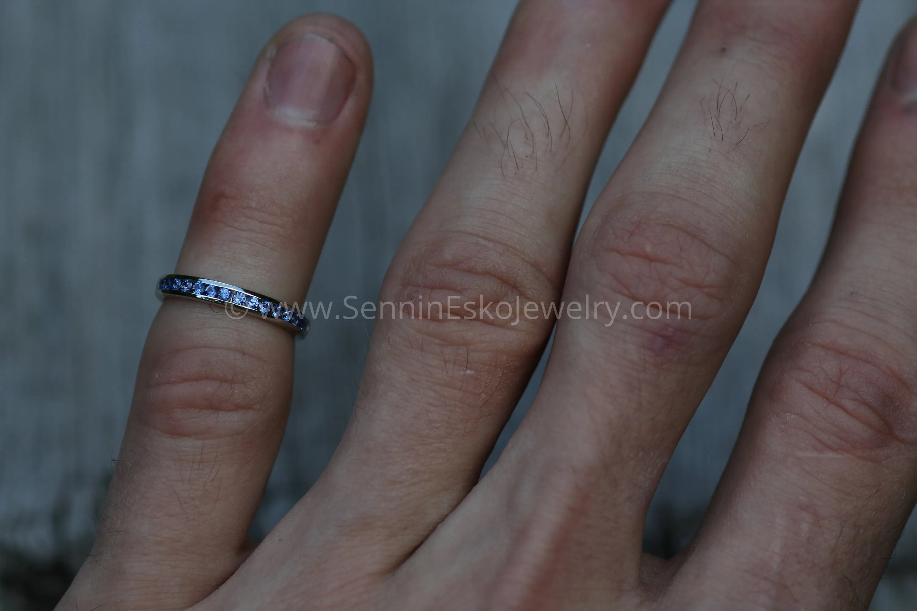 Precision cut Ceylon Color Sapphire Channel Ring - Natural Sapphire Wedding Band