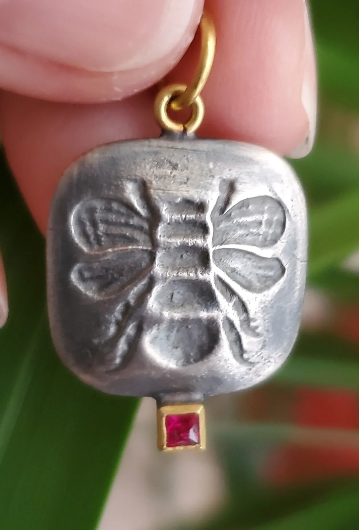 Prehistoric Works Oxidized Sterling Silver Honey Queen Bee w/Ruby