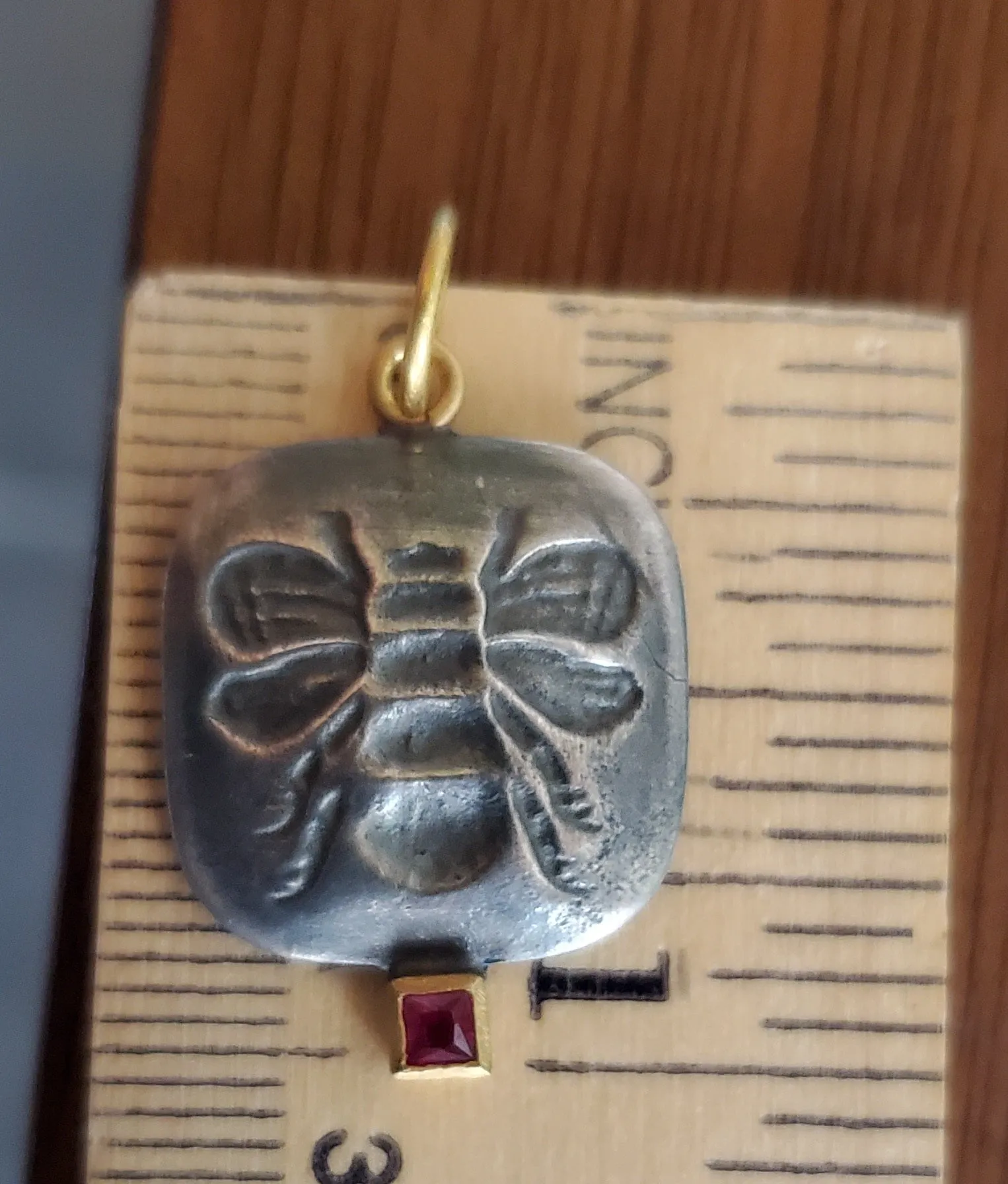 Prehistoric Works Oxidized Sterling Silver Honey Queen Bee w/Ruby