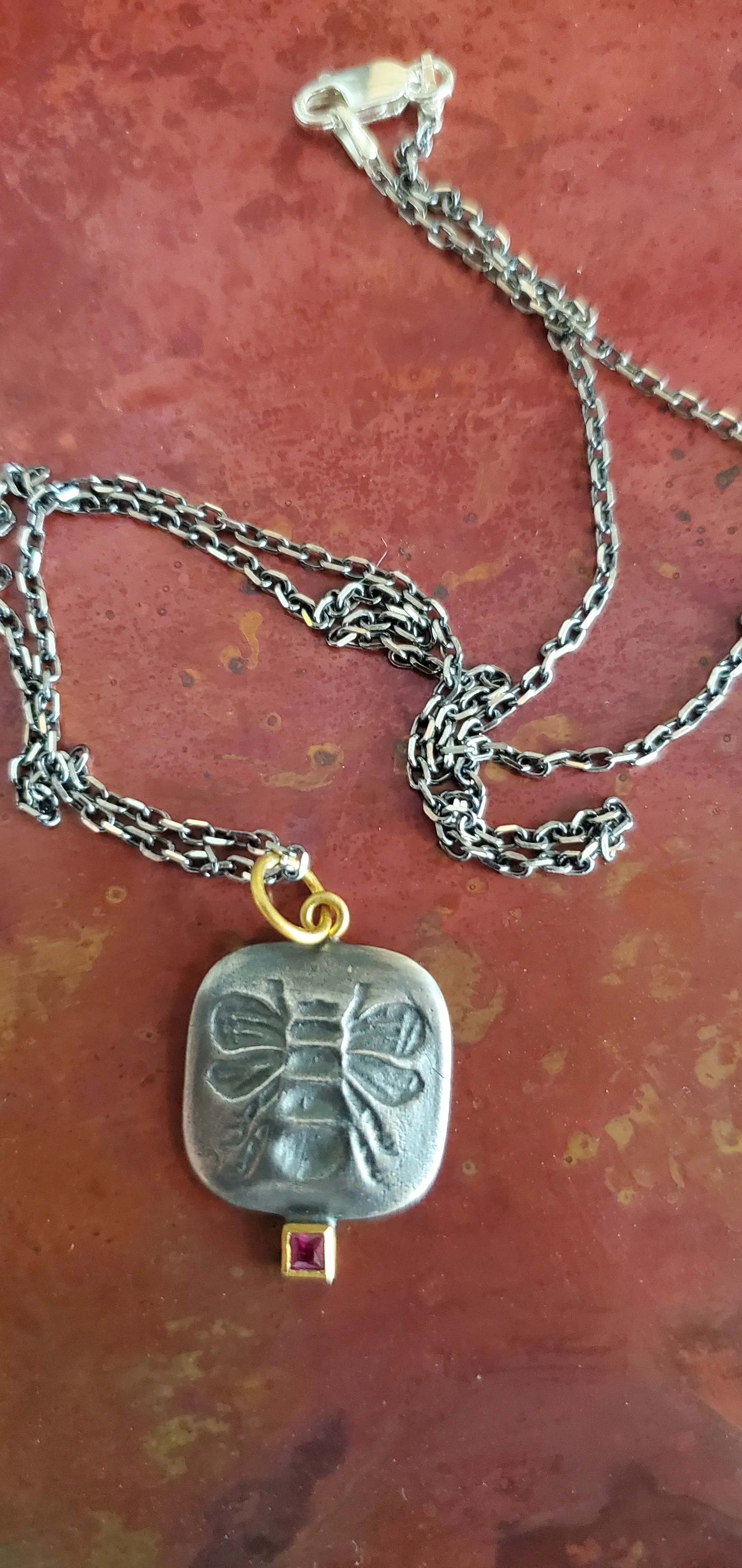 Prehistoric Works Oxidized Sterling Silver Honey Queen Bee w/Ruby