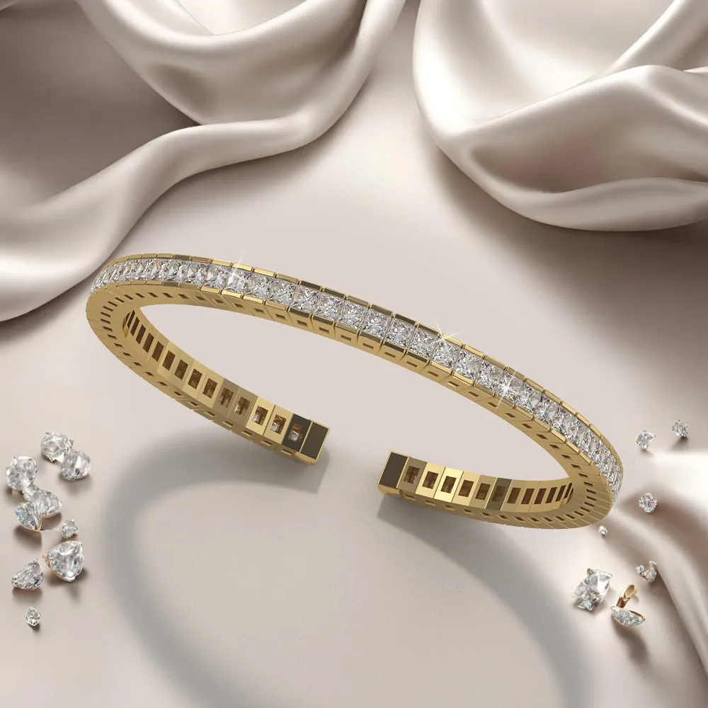 Princess Cut Flexible Diamond Bangle Lab-Grown Diamond Bracelet with 3.96 ct.(finished) 2mm