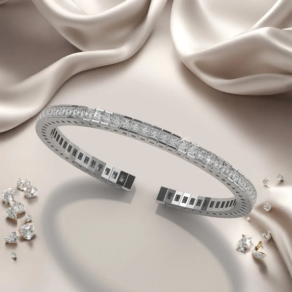 Princess Cut Flexible Diamond Bangle Lab-Grown Diamond Bracelet with 3.96 ct.(finished) 2mm