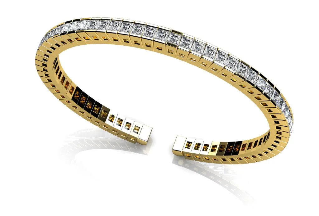 Princess Cut Flexible Diamond Bangle Lab-Grown Diamond Bracelet with 3.96 ct.(finished) 2mm