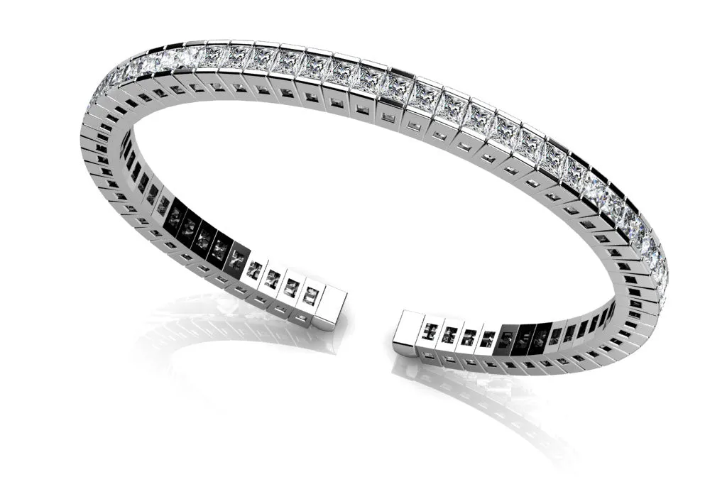 Princess Cut Flexible Diamond Bangle Lab-Grown Diamond Bracelet with 3.96 ct.(finished) 2mm