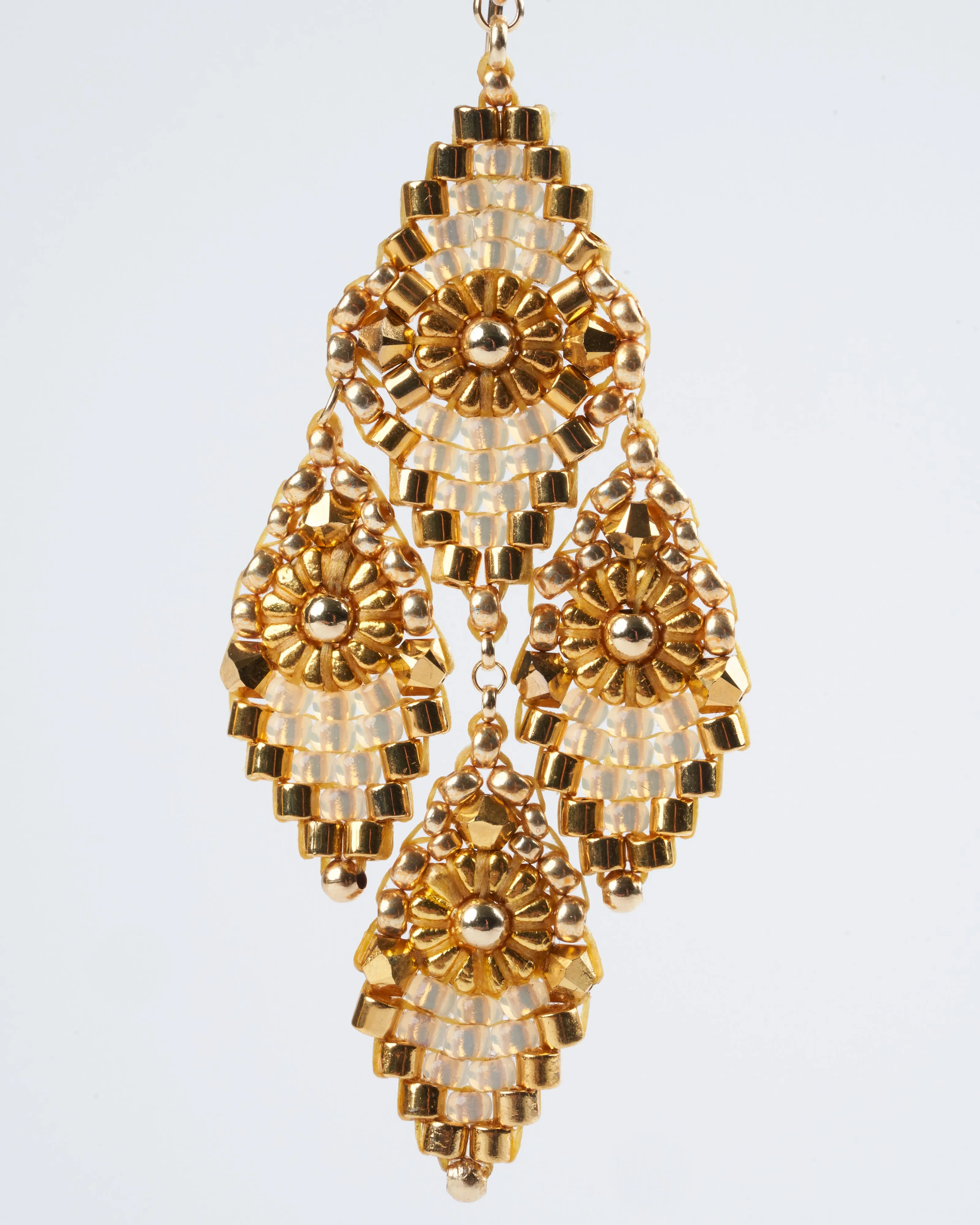 pyrite, miyuki, swarovski chandelier earrings - gold
