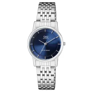 Q&Q Silver Stainless Steel Blue Dial Quartz Watch for Ladies - QA57J202Y