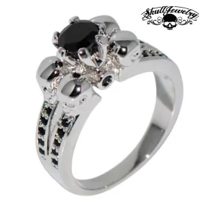 Quattro Teschi - Four Skulls Black Sapphire Wedding/Engagement Ring (#w005)