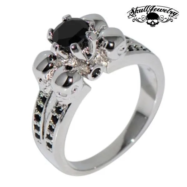 Quattro Teschi - Four Skulls Black Sapphire Wedding/Engagement Ring (#w005)