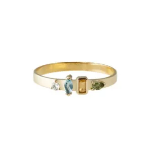 "AM PM - 7am" Ring with Diamond, Aquamarine, Yellow Sapphire, & Mint Tourmaline