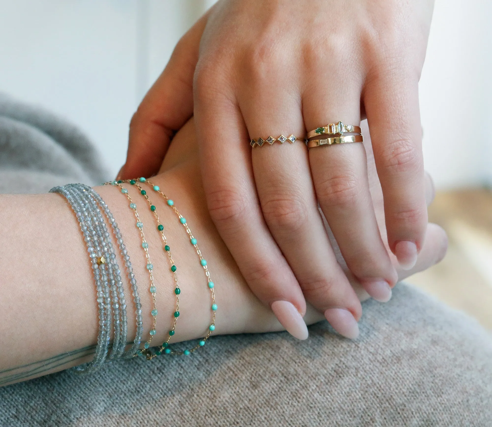"AM PM - 7am" Ring with Diamond, Aquamarine, Yellow Sapphire, & Mint Tourmaline