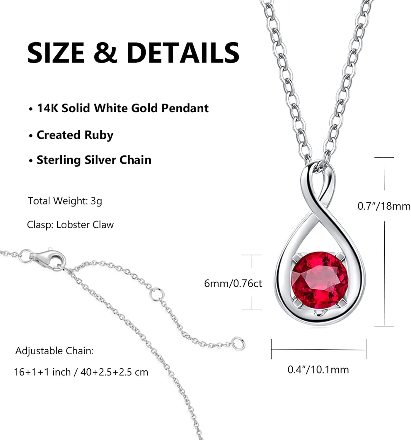 "Birthstone" July Gemstone 14K White Gold Necklace