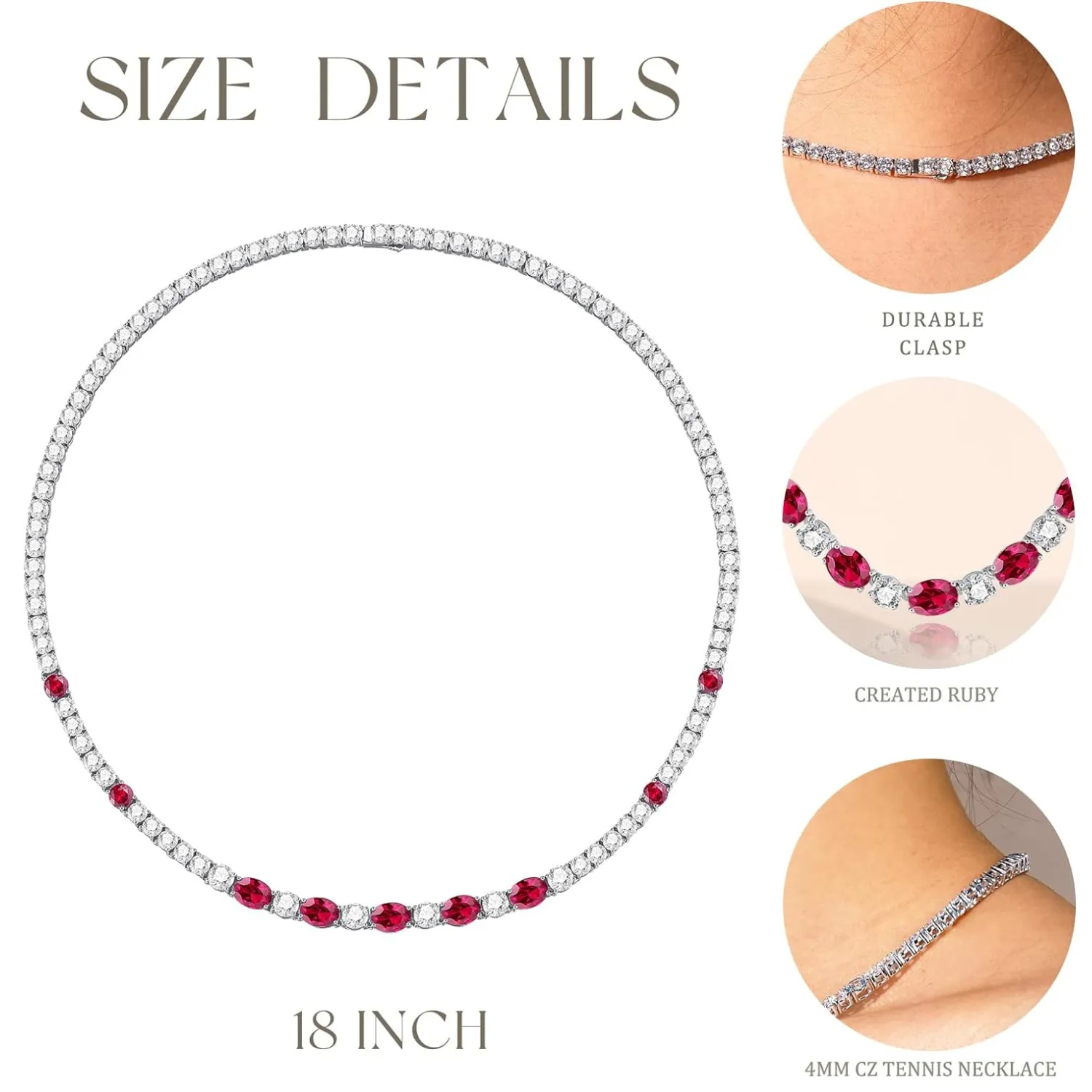 "Glamour Radiance" July Birthstone Fancy Cut Ruby Sterling Silver Tennis Necklace