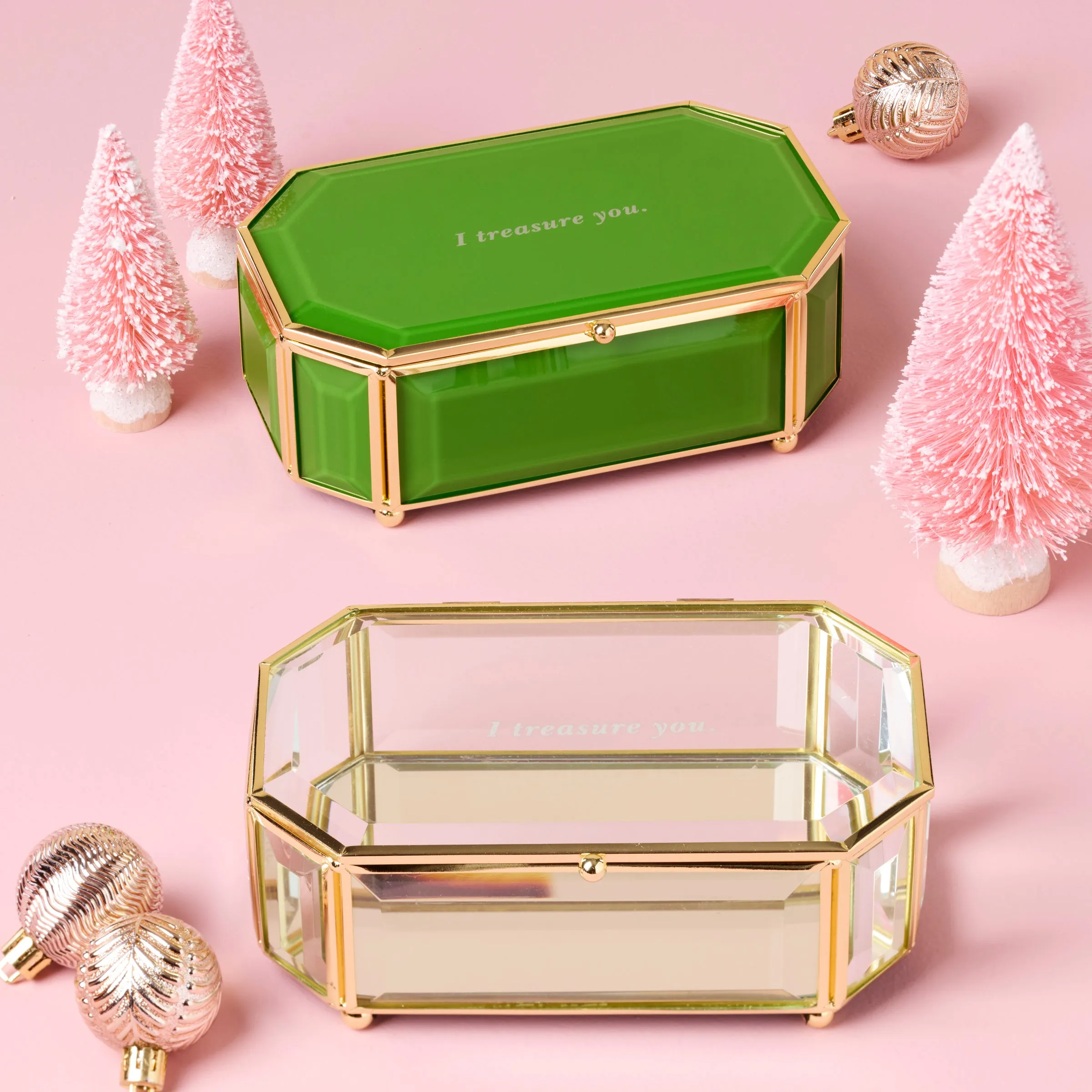 "I Treasure You" Green Jewelry Box