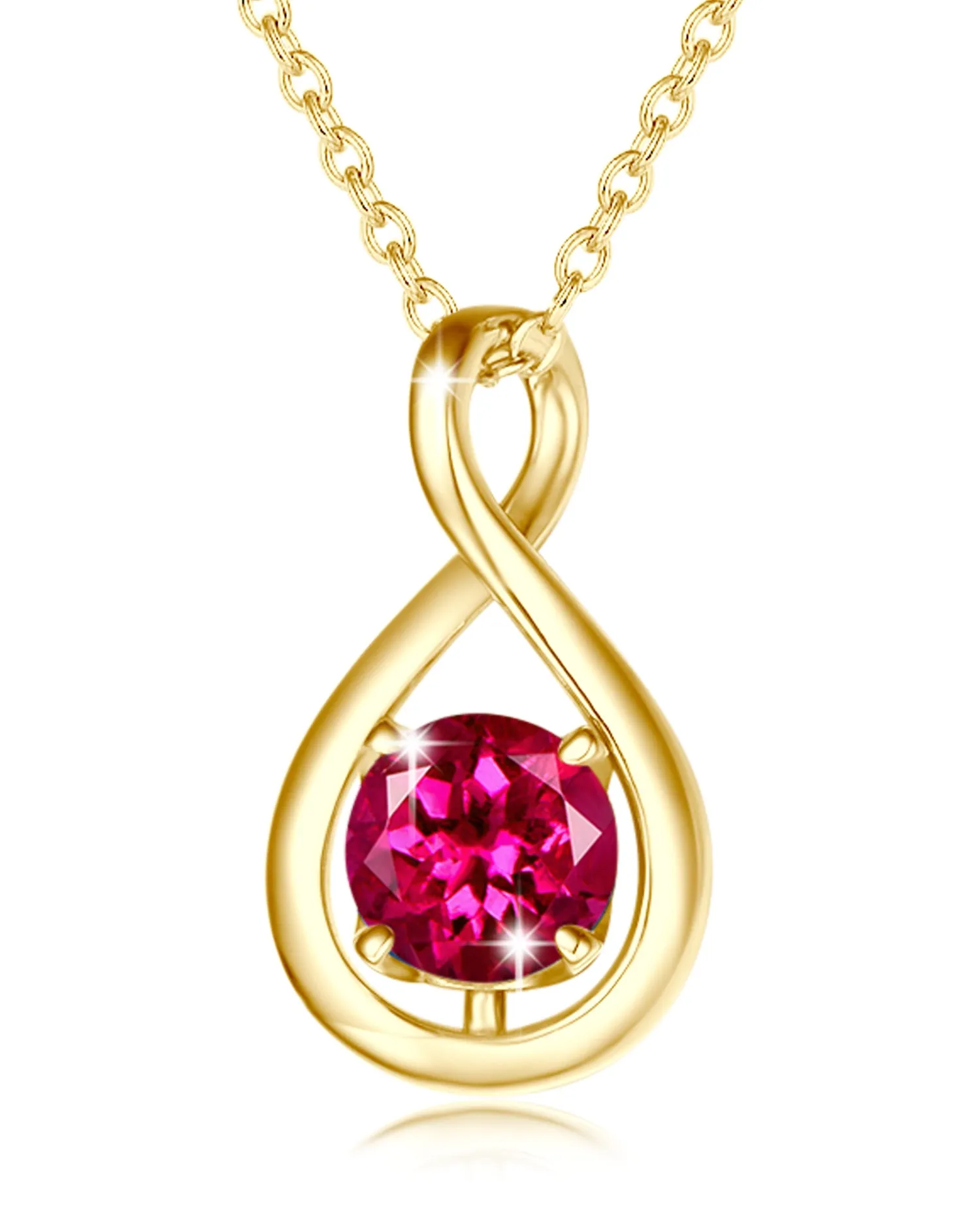 "Infinite Embrace" July Birthstone Ruby Stone Infinity Symbol Sterling Silver Pendant Necklace