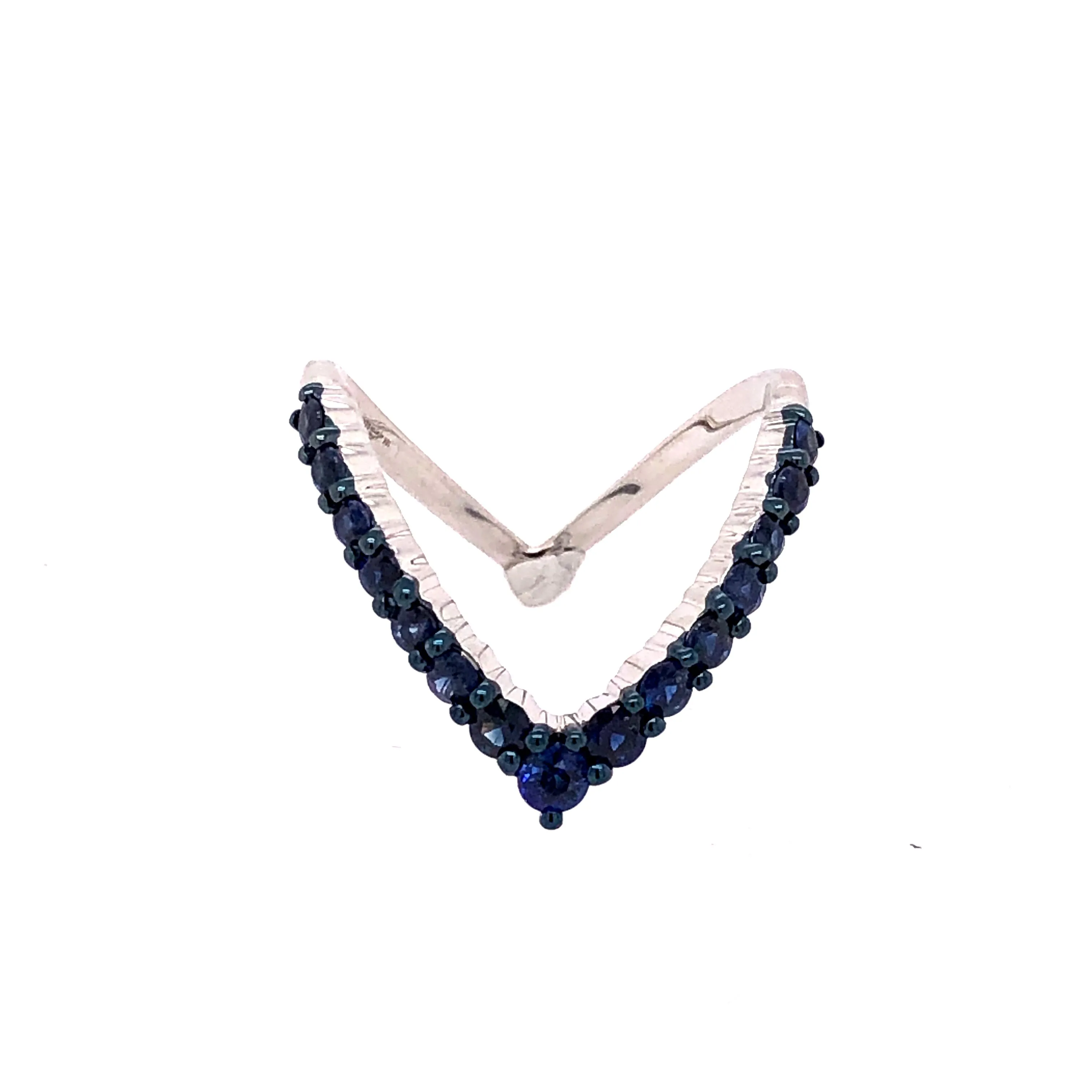 "V" Shaped Blue Sapphire Stack Ring