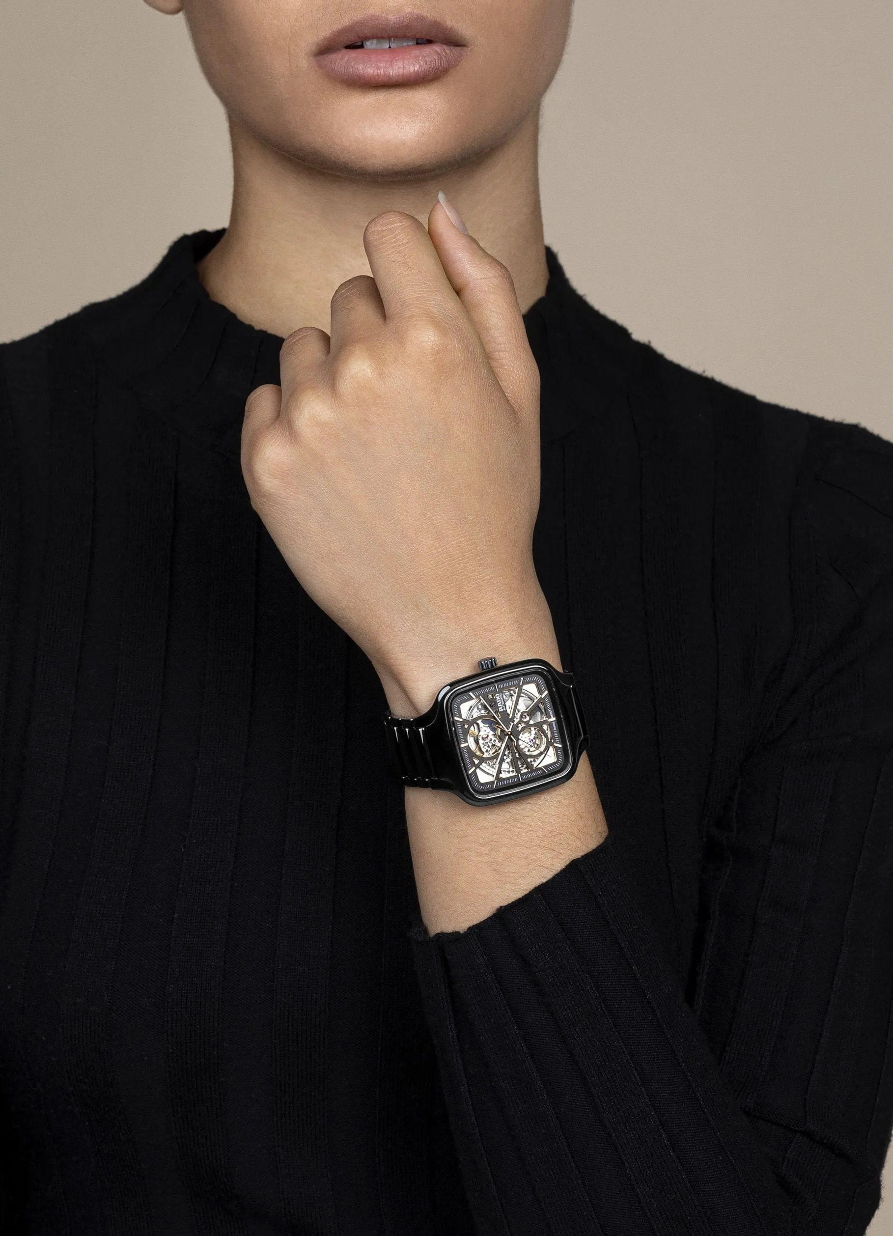 Rado True Square Automatic Open Heart Black Ceramic