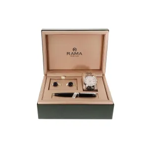 Rama Men's Full Stainless Steel Quartz Watch With Set Of Pen And Cufflink