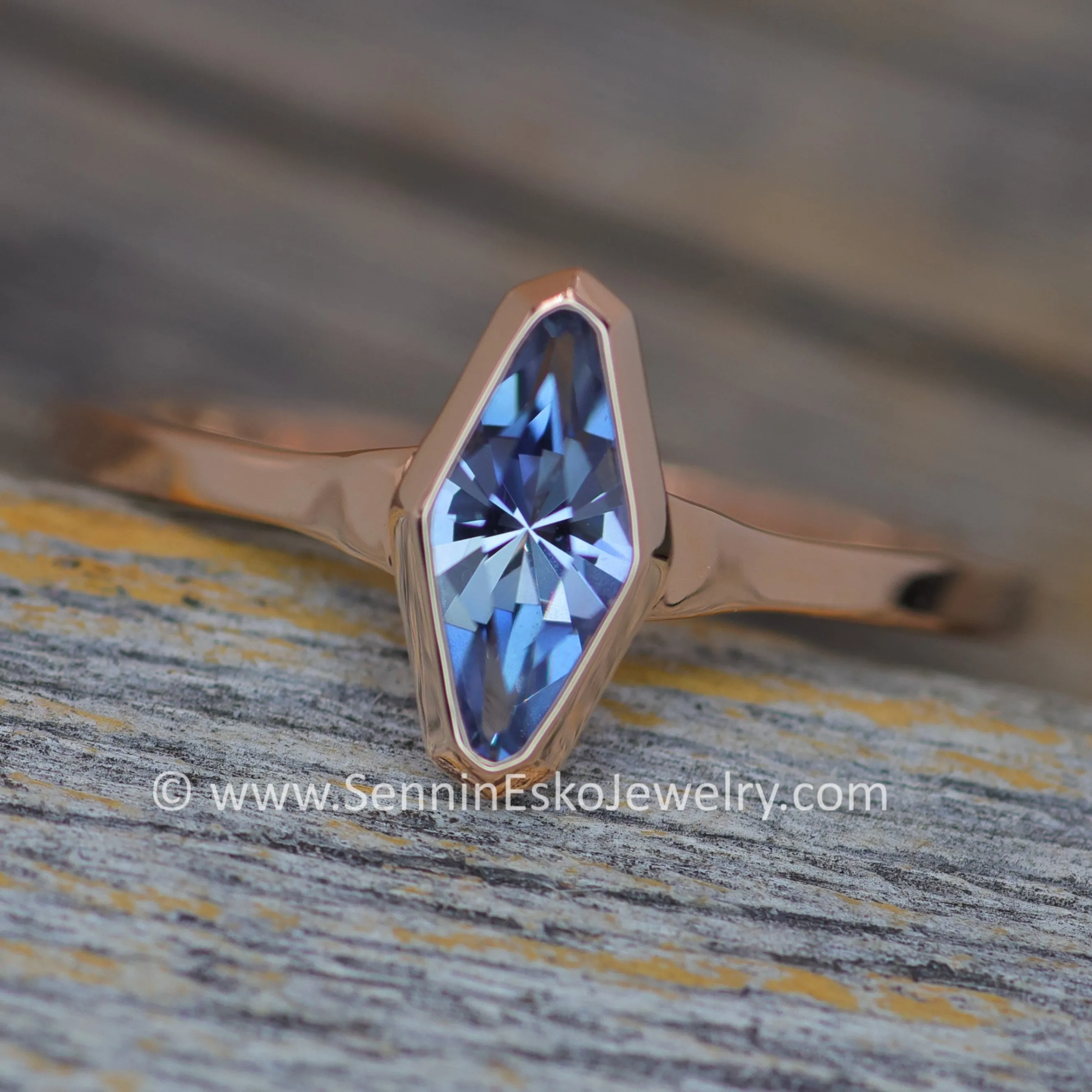 READY TO SHIP 0.44 Carat Blue Sapphire Rose Gold Bezel Ring - Size 6.5